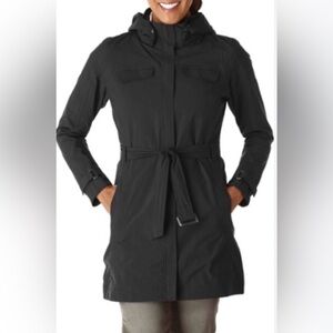 REI Co-op La Selva Belted Hooded Rain Trench Coat Black Size Small Jacket